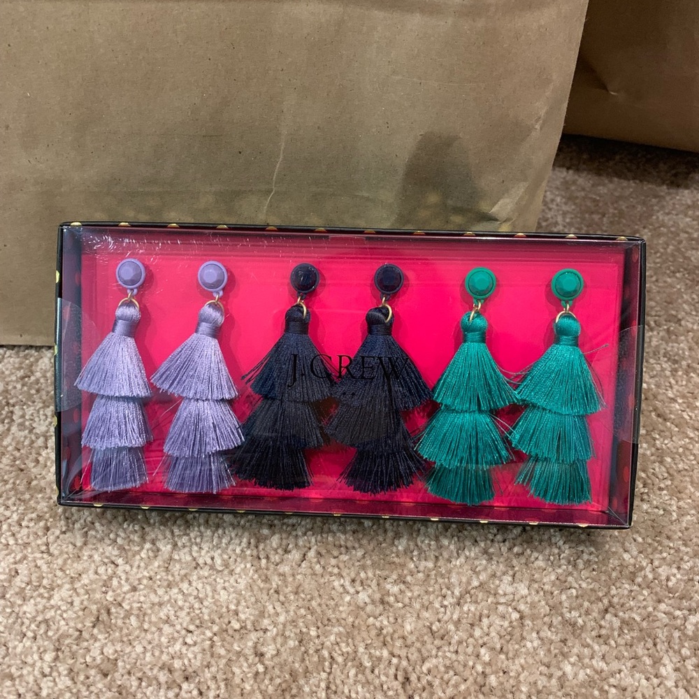 NWT J Crew Layered thread tassel earrings